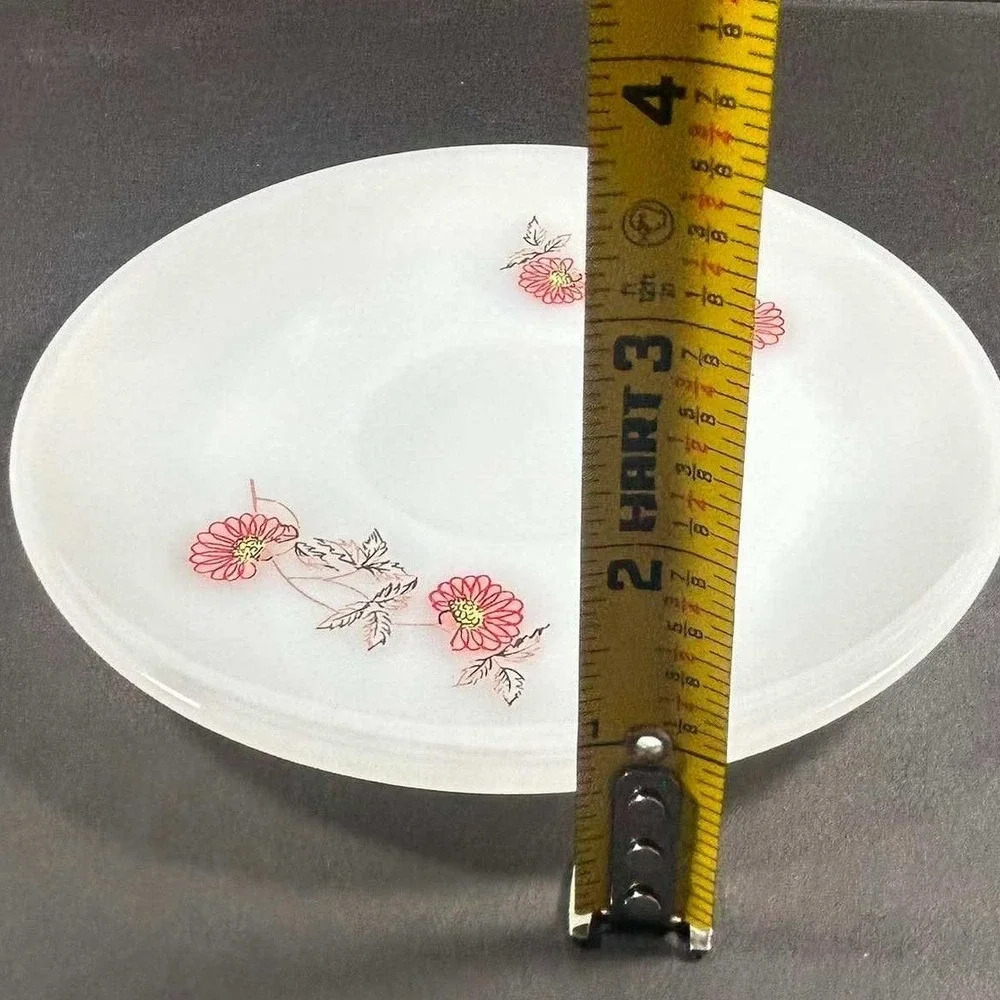 Fire-King Cup and Saucer Set White Floral Milk Glass Vintage Mid-Century